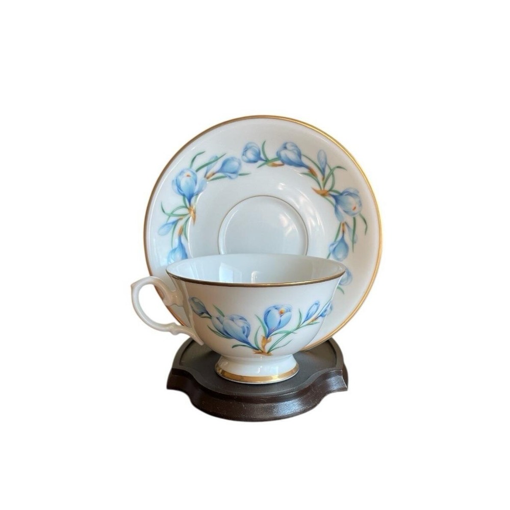 Franklin Porcelain 1981 Crocus Teacup Saucer Stand Ronald Van Ruyckevelt‎ Japan